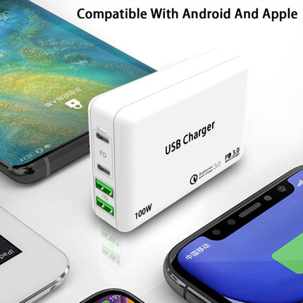 PD 100W Dual USB-C / Type-C + Dual USB 4-port Charger with Power Cable for Apple / Huawei / Samsung Laptop