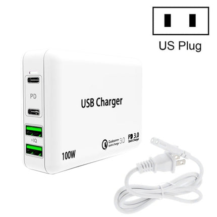 PD 100W Dual USB-C / Type-C + Dual USB 4-port Charger with Power Cable for Apple / Huawei / Samsung Laptop