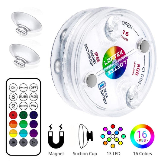 16 Colors 13 LEDs Underwater Light Swimming Pool Diving Light Dimmable Suction Cup Underwater Lamp