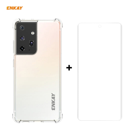 Hat-Prince ENKAY Clear TPU Shockproof Case Soft Anti-slip Cover + 3D Full Screen PET Curved Hot Bending HD Screen Protector Soft Film, Support Fingerprint Unlock, For Samsung Galaxy S21 Ultra 5G, For Xiaomi Mi 11