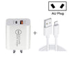 SDC-18W 18W PD 3.0 Type-C / USB-C + QC 3.0 USB Dual Fast Charging Universal Travel Charger with Micro USB to 8 Pin Fast Charging Data Cable, AU Plug, USB to 8 Pin (AU Plug)