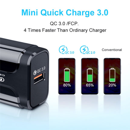 LZ-023 18W  QC3.0 USB Portable Travel Charger + 3A USB toType-C Data Cable, US Plug, Type-C Data Cable, US Plug