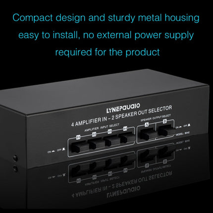 B042 4-in 2-out Power Amplifier Sound Switcher Loudspeaker Switch Distributor, 300W Per Channel Lossless Sound Quality, B042