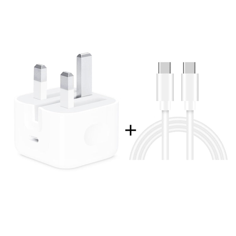 A2344 20W PD 3.0 Type-C / USB-C Folding Travel Charger + USB-C / Type-C to Type-C Fast Charging Data Cable Set, UK Plug, Length: 2m, 20W Type-C Length: 2m