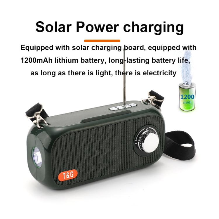 T&G TG613 TWS Solar Portable Bluetooth Speakers with LED Flashlight, Support TF Card / FM / AUX / U Disk