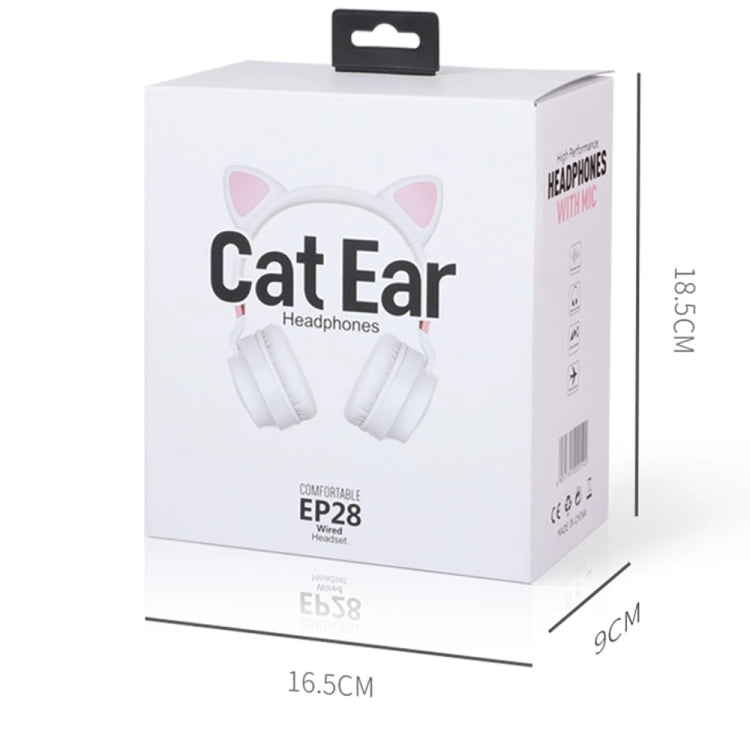 P28 Cat Ear Wired Headphone Muisc Stereo Headset with Microphone