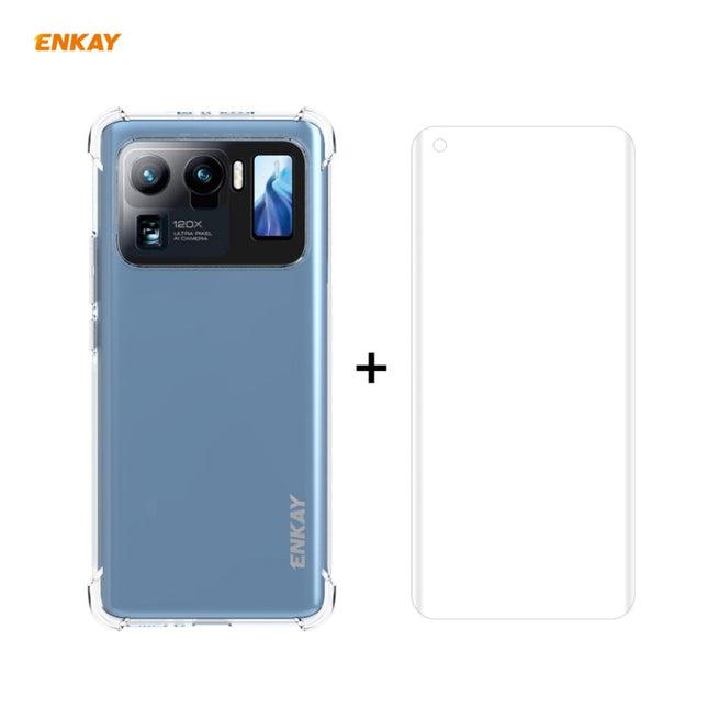 For Xiaomi Mi 11 Ultra Hat-Prince ENKAY Clear TPU Shockproof Case Soft Anti-slip Cover + 3D Full Screen PET Curved Hot Bending HD Screen Protector Soft Film Support Fingerprint Unlock, For Xiaomi Mi 11 Ultra
