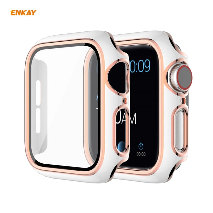 ENKAY Hat-Prince Full Coverage Electroplated PC Case + Tempered Glass Protector for Apple Watch Series 6 / 5 / 4 / SE 44mm, For Apple Watch Series 6 / 5 / 4 / SE 44mm