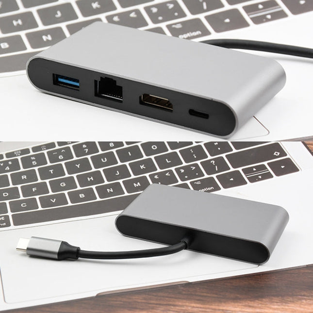 WS-07 Type-C 3.1 to RJ45 + HDMI + USB3.0 + PD 4-in-1 Converter Multifunctional Docking Station, WS-07