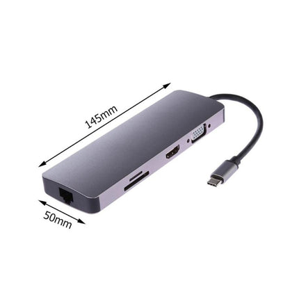 WS-11 8 in 1 Type-C to HDMI + VGA + SD + TF + RJ45 + PD + 2 x USB3.0 HUB Adapter Converter