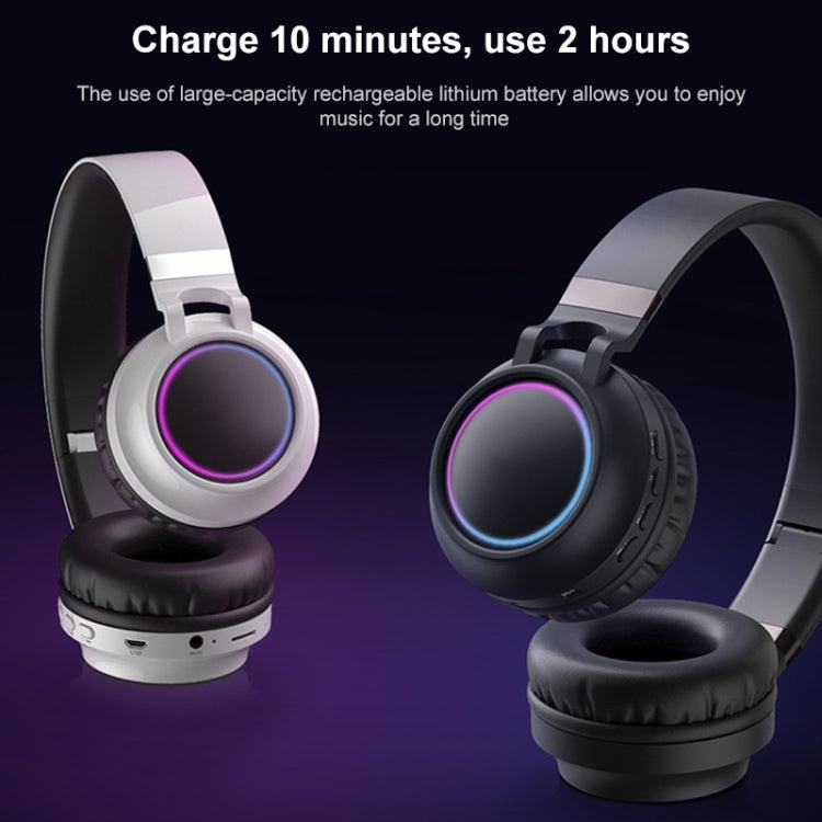 Colorful LED Bluetooth 5.0 Headphones Foldable Wireless HiFi Stereo Headset with Mic, Support TF Card / 3.5mm AUX