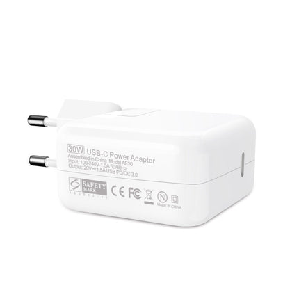 30W USB-C / Type-C Laptop Portable Power Adapter with 1.8m USB-C / Type-C to USB-C / Type-C Charging Cable,, 30W US Plug, 30W EU Plug, 30W UK Plug, 30W AU Plug