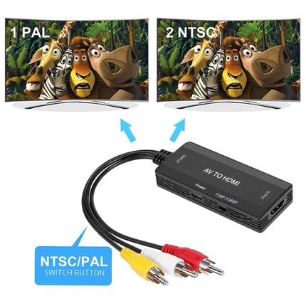 AV to HDMI Converter 3 CVBS RCA Adapter, Supports PAL NTSC 1080P, AV to HDMI