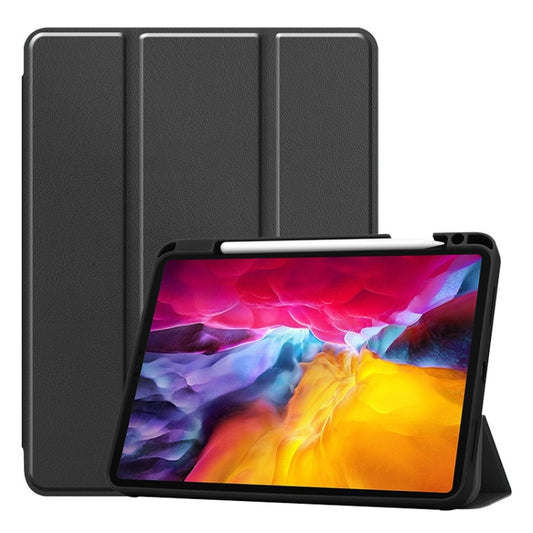 ENKAY 3-Folding Shockproof TPU Cover Custer Texture PU Leather Case with Pencil Slot & Holder & Sleep / Wake-up Function for iPad Pro 11 2021 / 2020