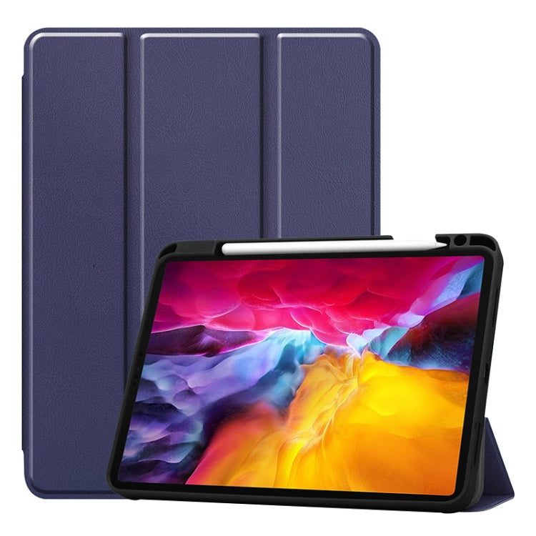 ENKAY 3-Folding Shockproof TPU Cover Custer Texture PU Leather Case with Pencil Slot & Holder & Sleep / Wake-up Function for iPad Pro 11 2021 / 2020