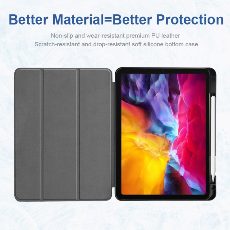 ENKAY 3-Folding Shockproof TPU Cover Custer Texture PU Leather Case with Pencil Slot & Holder & Sleep / Wake-up Function for iPad Pro 11 2021 / 2020