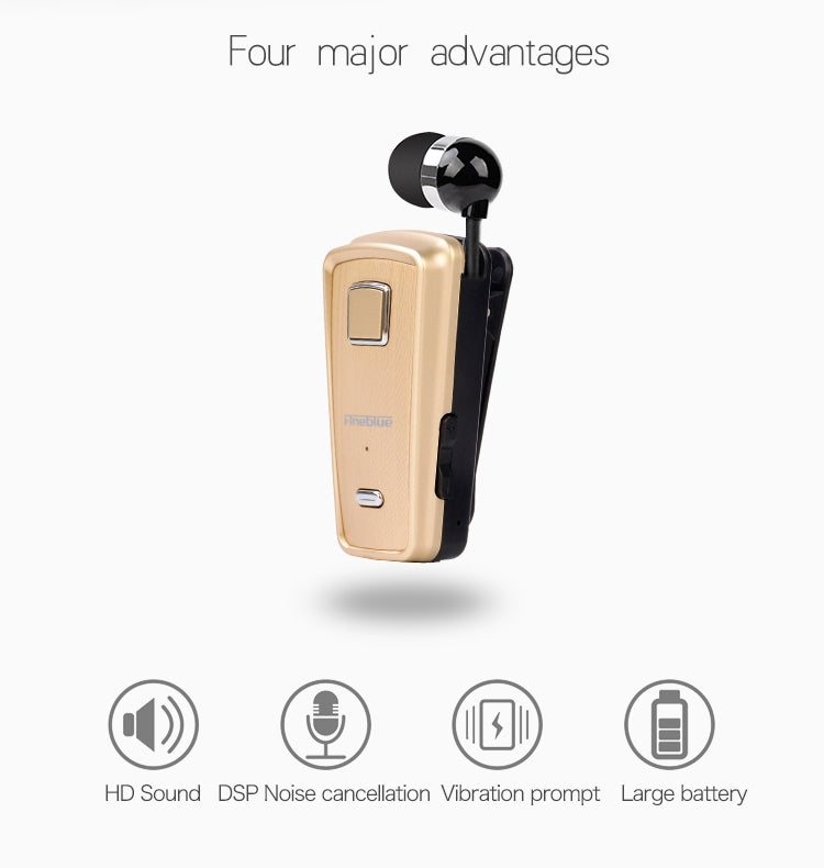 F980 CSR4.1 Retractable Cable Caller Vibration Reminder Anti-theft Bluetooth Headset, Black, White, Silver, Gold