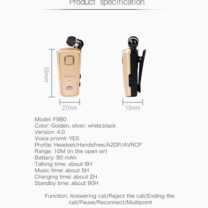F980 CSR4.1 Retractable Cable Caller Vibration Reminder Anti-theft Bluetooth Headset