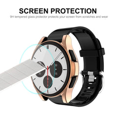 ENKAY For Samsung Galaxy Watch4 Classic 42mm ENKAY Hat-Prince Full Coverage Electroplate Soft Case TPU HD Clear Cover + Tempered Glass Protector, For Samsung Galaxy Watch4 Classic 42mm