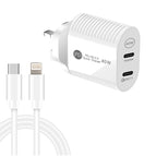 UK Plug + Type-C to 8 Pin Cable / White
