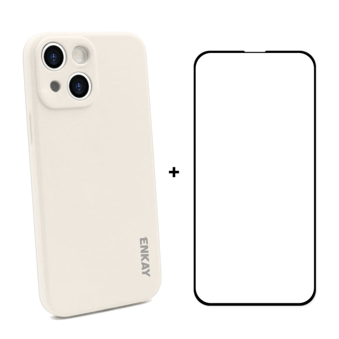 Hat-Prince ENKAY Liquid Silicone Shockproof Protective Case Drop Protection Cover + Full Coverage Tempered Glass Protector Film for iPhone 13, For iPhone 13