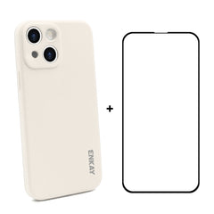 Hat-Prince ENKAY Liquid Silicone Shockproof Protective Case Drop Protection Cover + Full Coverage Tempered Glass Protector Film for iPhone 13, For iPhone 13