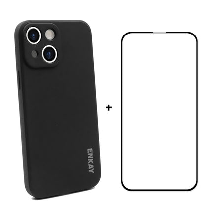 Hat-Prince ENKAY Liquid Silicone Shockproof Protective Case Drop Protection Cover + Full Coverage Tempered Glass Protector Film for iPhone 13, For iPhone 13