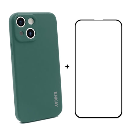 Hat-Prince ENKAY Liquid Silicone Shockproof Protective Case Drop Protection Cover + Full Coverage Tempered Glass Protector Film for iPhone 13, For iPhone 13