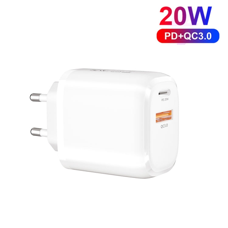 CS-20W Mini Portable PD3.0 + QC3.0 Dual Ports Fast Charger with 3A Type-C to 8 Pin Data Cable, Charger + Type-C to 8 Pin Cable