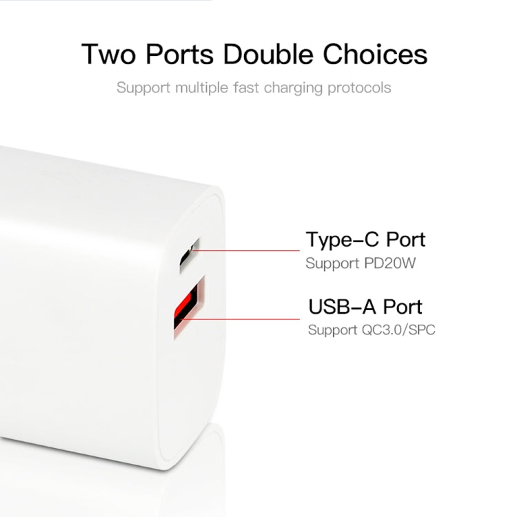 CS-20W Mini Portable PD3.0 + QC3.0 Dual Ports Fast Charger with 3A Type-C to 8 Pin Data Cable, Charger + Type-C to 8 Pin Cable