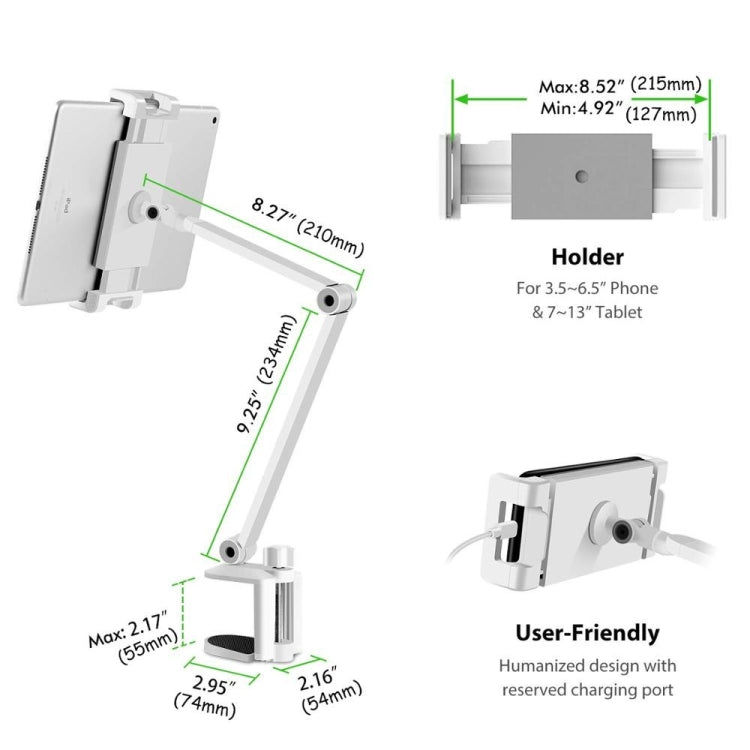 AP-7LC 360 Degree Rotating Adjustable Lifting Long Arm Lazy Bedside Desktop Tablets Phones Holder