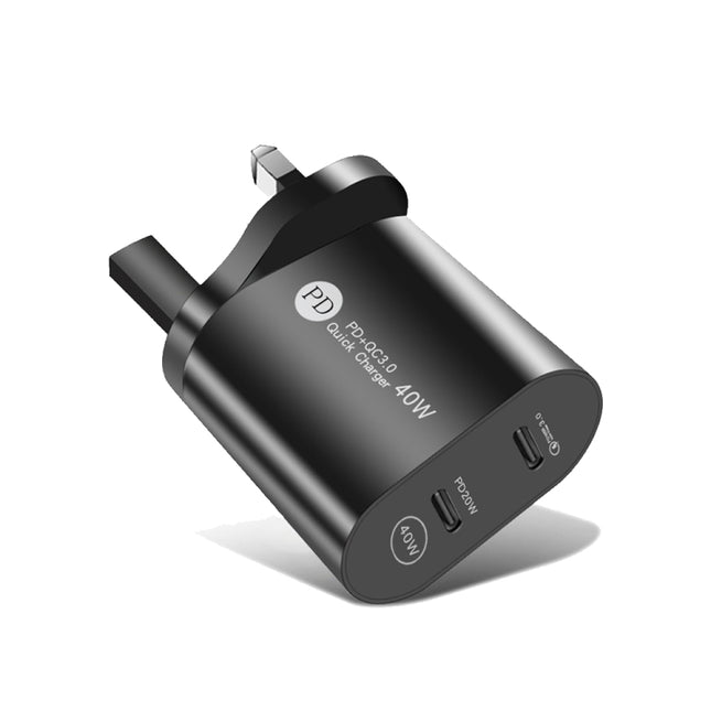 002 40W Dual Port PD USB-C / Type-C Fast Charger for iPhone / iPad Series, UK Plug, UK Plug