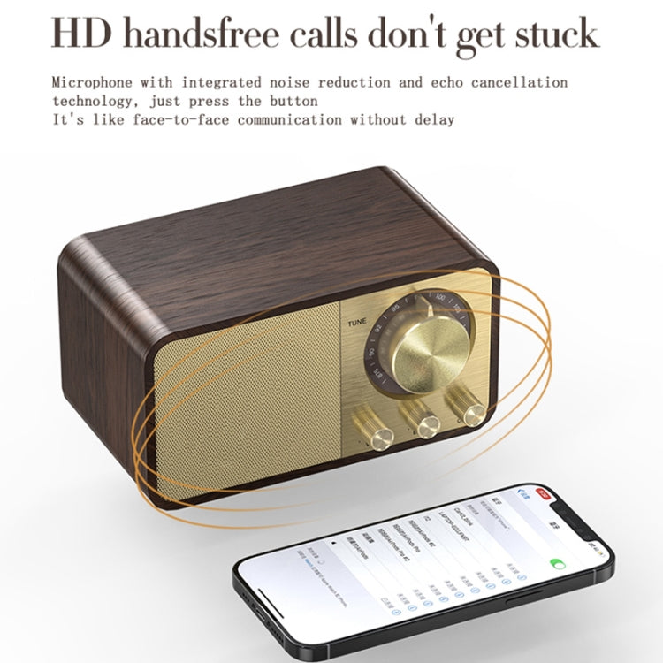 JY-66 Wooden Wireless BT5.0 Retro Classic Speaker FM Radio Support TF / U-Disk / AUX