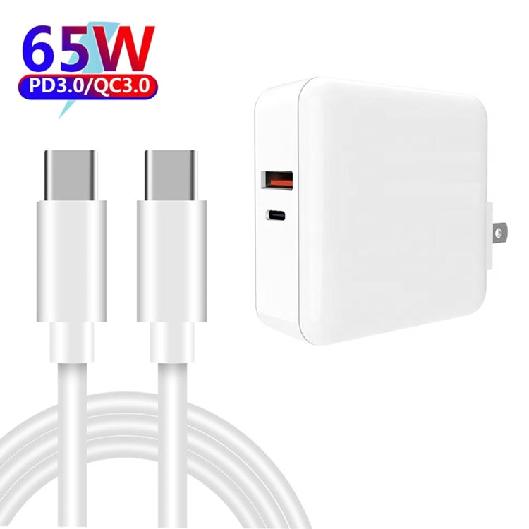 A6 65W QC 3.0 USB + PD USB-C / Type-C Dual Fast Charging Laptop Adapter + 2m USB-C / Type-C to USB-C / Type-C Data Cable Set for MacBook Series,, US Plug, US Plug + EU Plug, US Plug + AU Plug, US Plug + UK Plug, US Plug + EU Plug + UK Plug