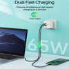 A6 65W QC 3.0 USB + PD USB-C / Type-C Dual Fast Charging Laptop Adapter + 2m USB-C / Type-C to USB-C / Type-C Data Cable Set for MacBook Series,, US Plug, US Plug + EU Plug, US Plug + AU Plug, US Plug + UK Plug, US Plug + EU Plug + UK Plug