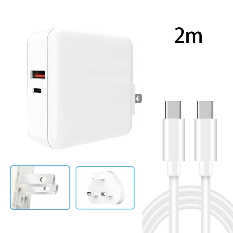 A6 65W QC 3.0 USB + PD USB-C / Type-C Dual Fast Charging Laptop Adapter + 2m USB-C / Type-C to USB-C / Type-C Data Cable Set for MacBook Series,, US Plug, US Plug + EU Plug, US Plug + AU Plug, US Plug + UK Plug, US Plug + EU Plug + UK Plug