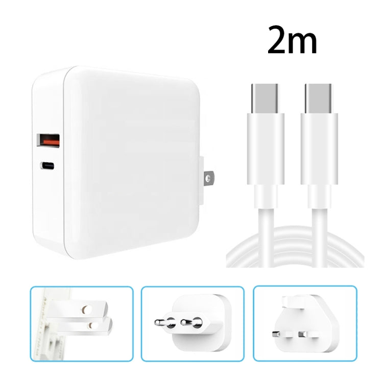 A6 65W QC 3.0 USB + PD USB-C / Type-C Dual Fast Charging Laptop Adapter + 2m USB-C / Type-C to USB-C / Type-C Data Cable Set for MacBook Series,, US Plug, US Plug + EU Plug, US Plug + AU Plug, US Plug + UK Plug, US Plug + EU Plug + UK Plug