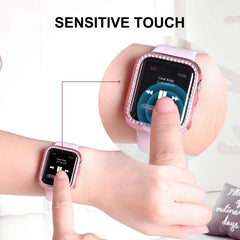 ENKAY Hat-Prince Electroplate PC Diamond Watch Case + Full Coverage Curved PET Screen Protector Film For Apple Watch Series 7 41mm
