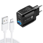 EU Plug + USB to 8 Pin Cable / Black