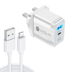 UK Plug + USB to 8 Pin Cable / White