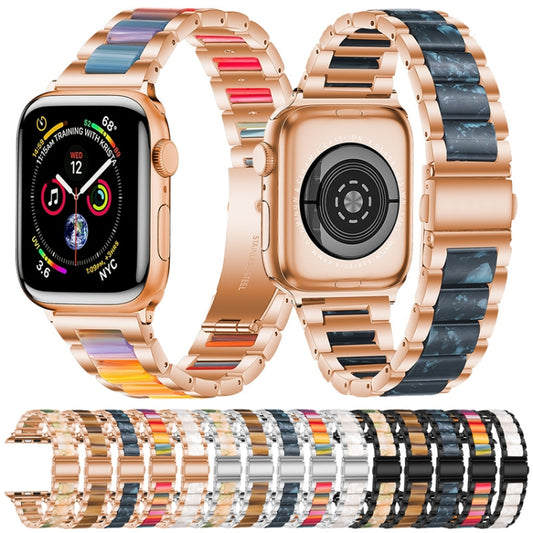 Metal + Resin Watchband For Apple Watch Series, 7 41mm / 6&SE&5&4 40mm / 3&2&1 38mm, 7 45mm / 6&SE&5&4 44mm / 3&2&1 42mm