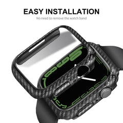 ENKAY Carbon Fiber PC Case + Full Coverage PET Screen Protector, For Apple Watch Series 8 / 7 41mm, For Apple Watch Series 8 / 7 45mm