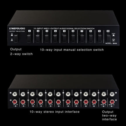 B059 10 In 2 Out / 2 In 10 Out 2-Way RCA Switch Audio Frequency Signal Select Shift Device Loudspeaker Box, B059