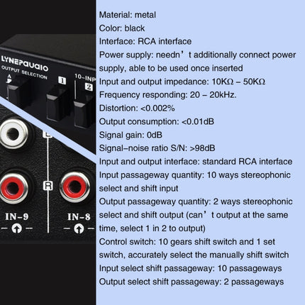 B059 10 In 2 Out / 2 In 10 Out 2-Way RCA Switch Audio Frequency Signal Select Shift Device Loudspeaker Box, B059