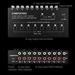 2 In 8 Out RCA Audio Frequency Signal Select Switch Distributor, 2 In 8 Out