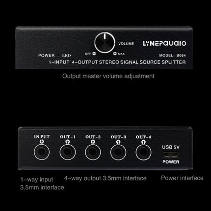 1 In 4 Out Audio Frequency Signal Splitter Distribute Device, Non Consumption, 3.5mm Interface Output, 1 In 4 Out 3.5mm Interface
