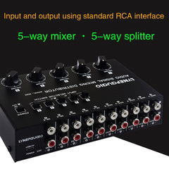 5 In 5 Out Audio Signal Selector Sound Mixing Distribute Device Input Independent Switch, 5 In 5 Out