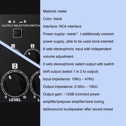 B066 Mini Stereo 8 Channel RCA Non Source Sound Passive Mixer, No Power Supply, 8 Channel RCA