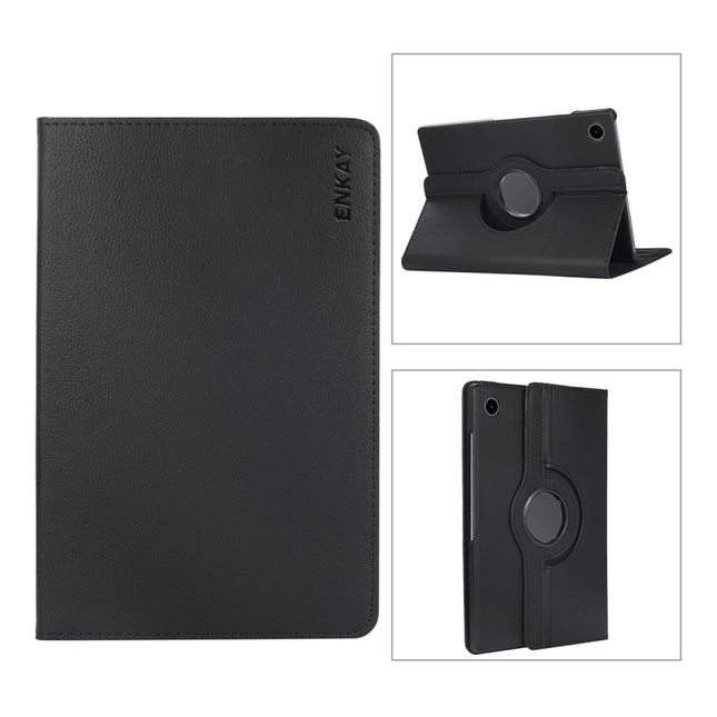 For Samsung Galaxy Tab A8 10.5 2021 X200/X205 ENKAY 360 Degree Rotation Litchi Leather Smart Case