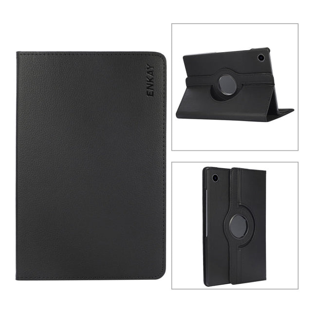 For Samsung Galaxy Tab A8 10.5 2021 X200/X205 ENKAY 360 Degree Rotation Litchi Leather Smart Case